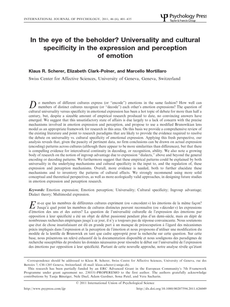 In The Eye of The Beholder Universality and Cultural Specificity in The ...
