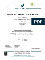 Product Conformity Certificate: Model APSA 370 SO Analyser