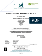 Product Conformity Certificate: Model APMA 370 CO Analyser