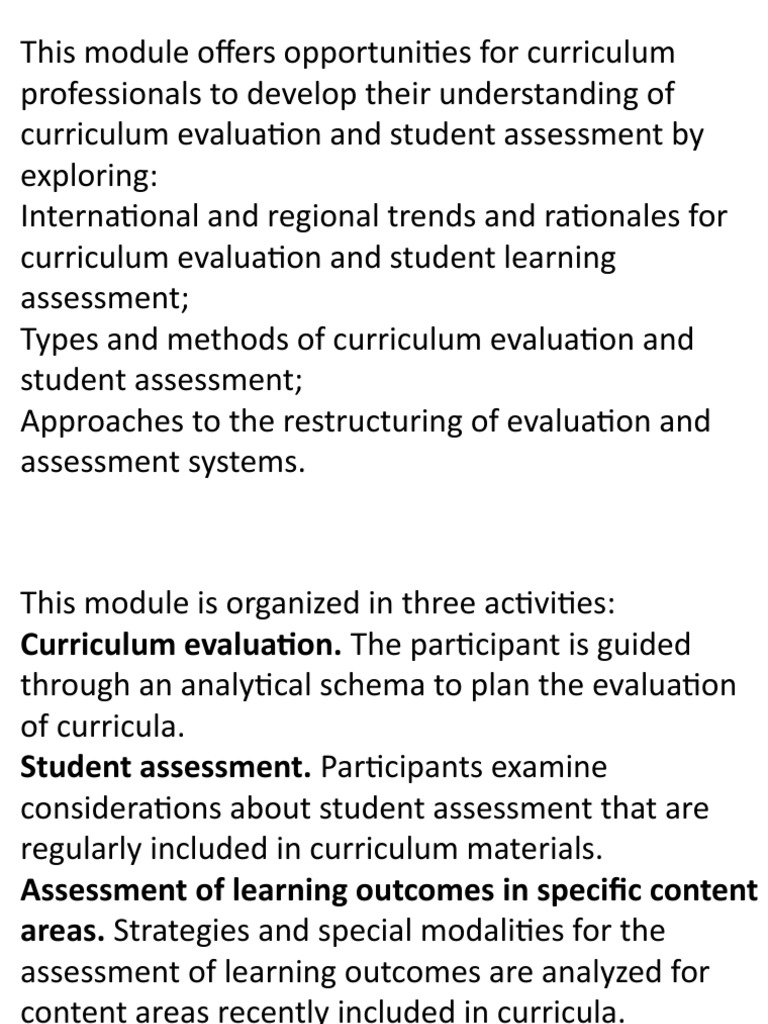 Curriculum Evaluation and Assessment Strategies | PDF | Curriculum ...