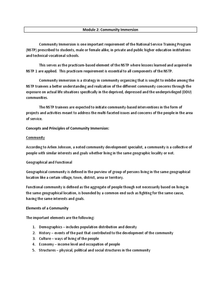 Module 2: Community Immersion | PDF