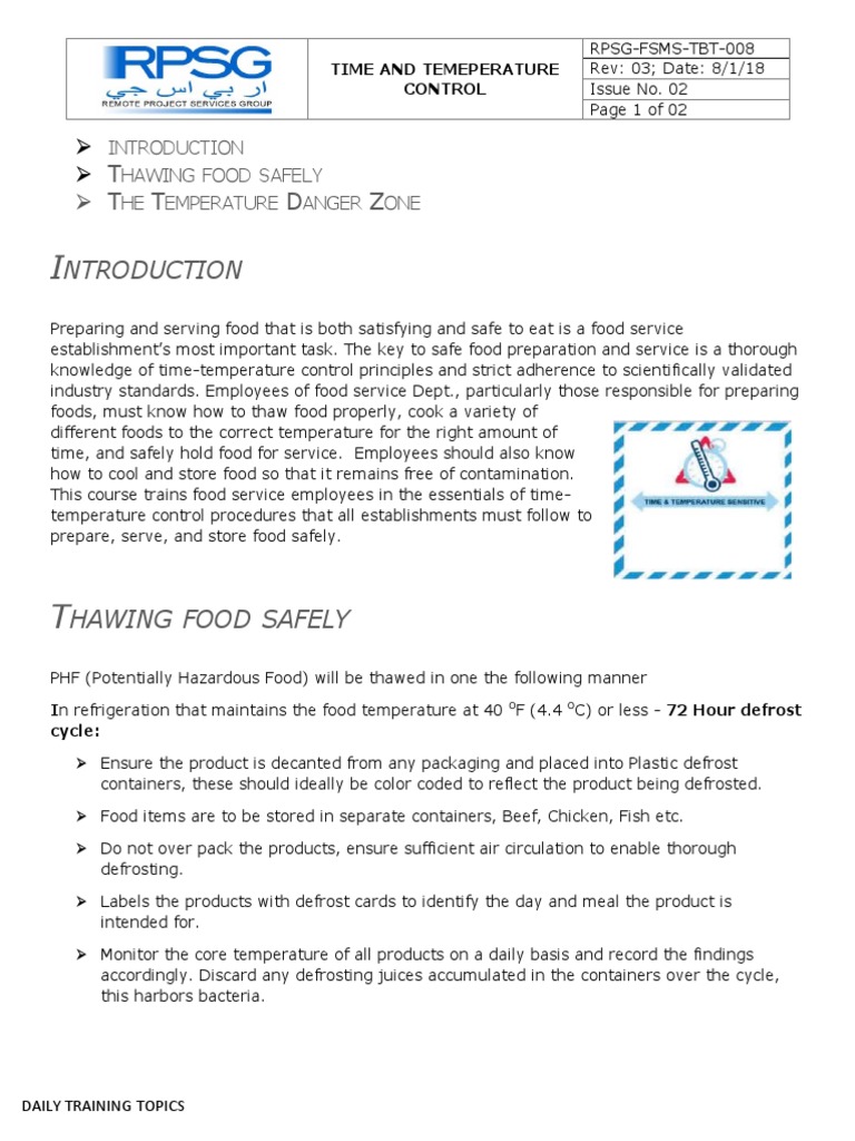 Safe Food Thawing and Temperature Control | PDF | Foods | Food And Drink