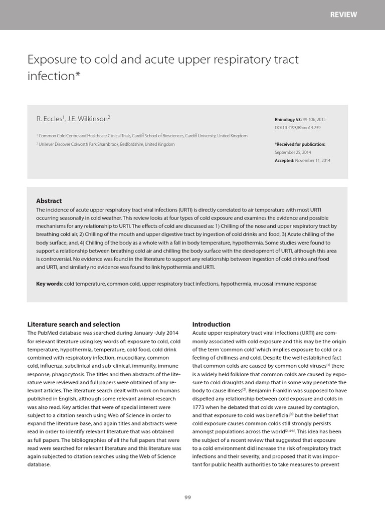 Exposure To Cold and Acute Upper Respiratory Tract Infection | PDF ...