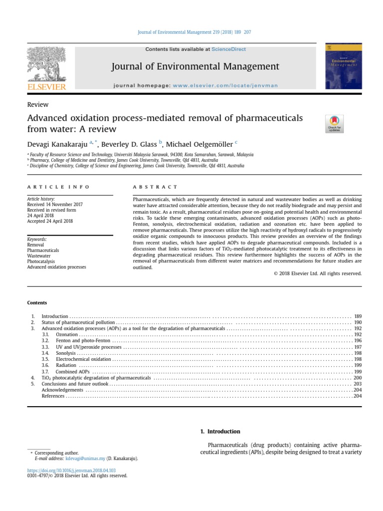 Advanced Oxidation Process-Mediated Removal of Pharmaceuticals | PDF ...
