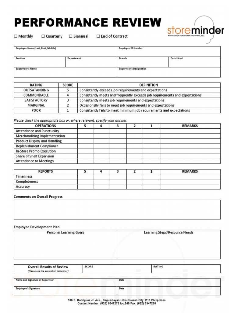 Performance Review Evaluation Template | PDF | Self-Improvement