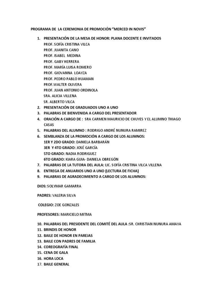 Programa de La Ceremonia | PDF
