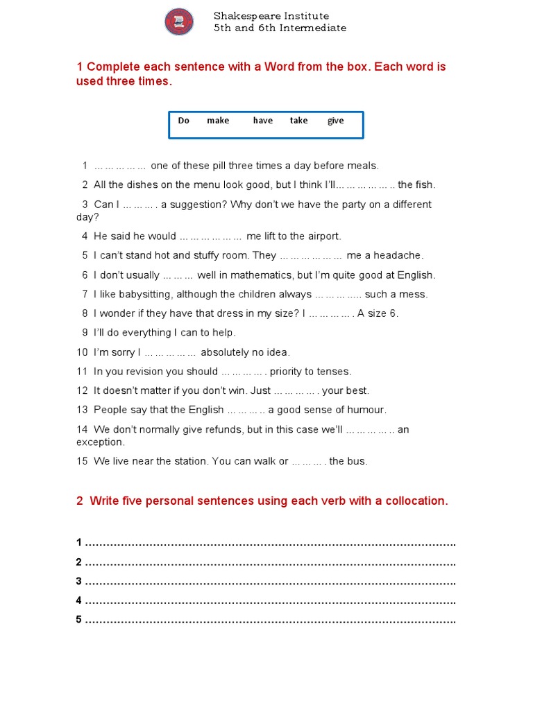 Complete Each Sentence With A Word From The Box