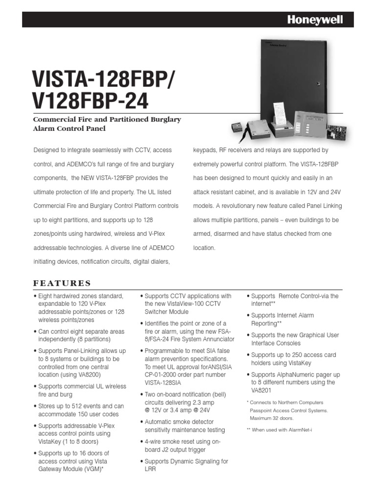 VISTA128FBP/ V128FBP24 Commercial Fire and Partitioned Burglary
