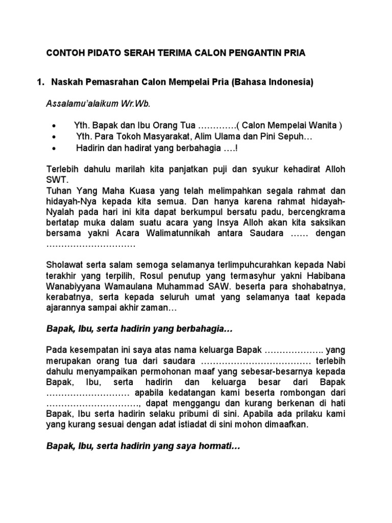 Contoh Pidato Serah Terima Calon Pengantin Pria PDF