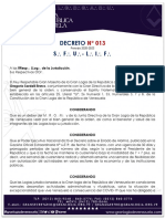 Decreto 013 Mediante El Cual Se Mentiene La Suspensión de Actividades Ritualisticas