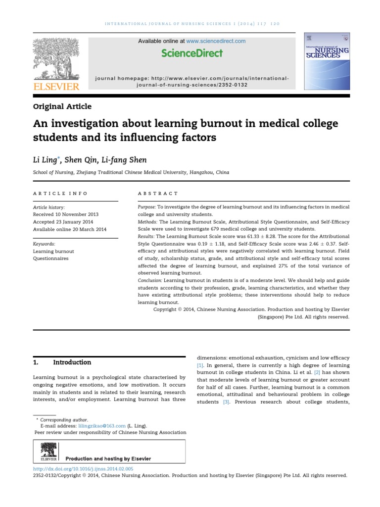 An Investigation About Learning Burnout in Medical College Students and ...