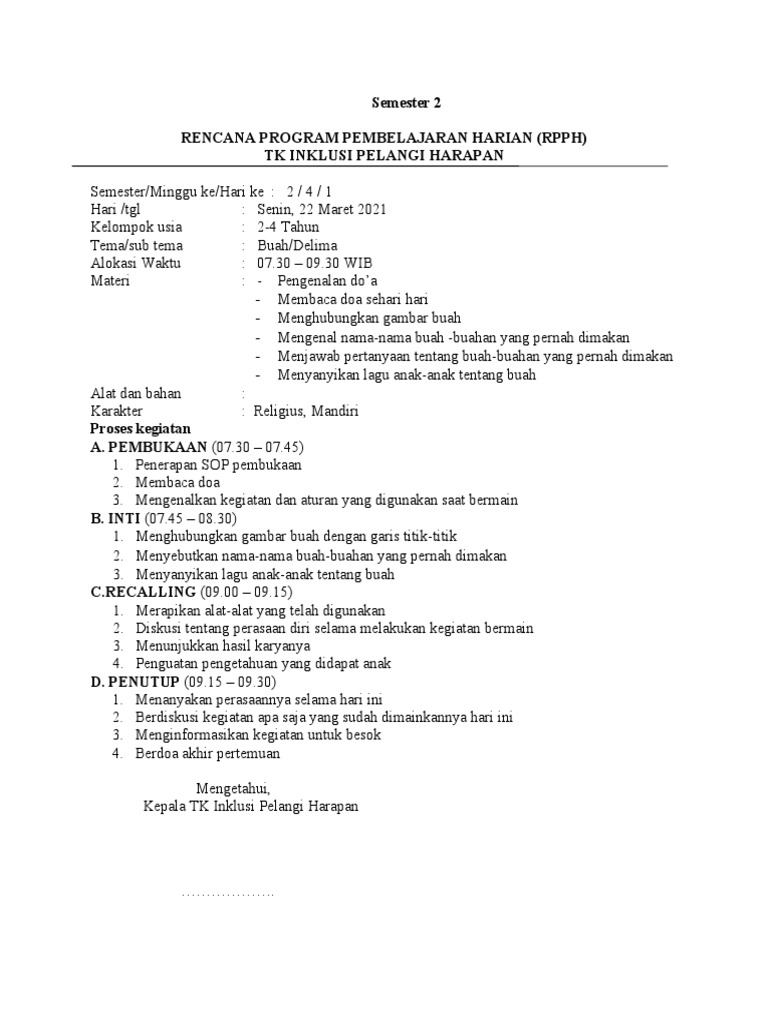 Contoh RPPH | PDF