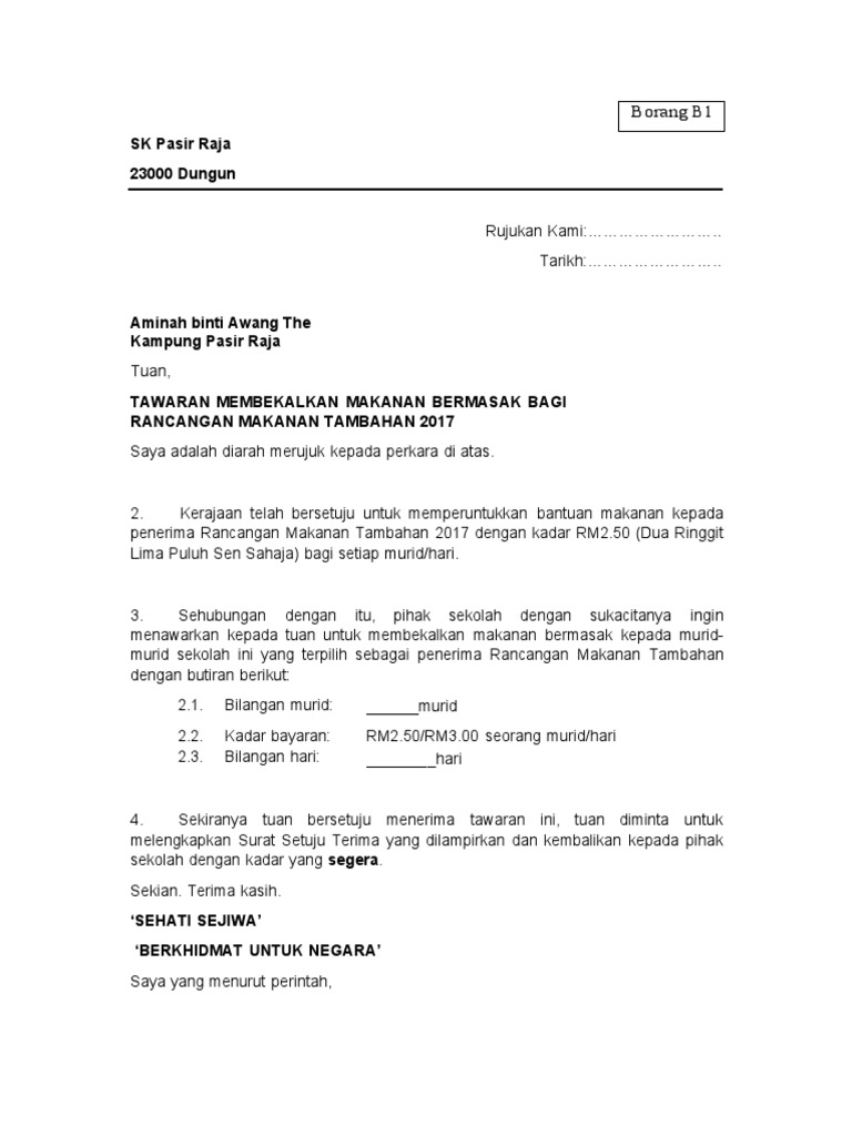 Surat Contoh Pembayaran Rmt Kepada Murid Yang Bertukar
