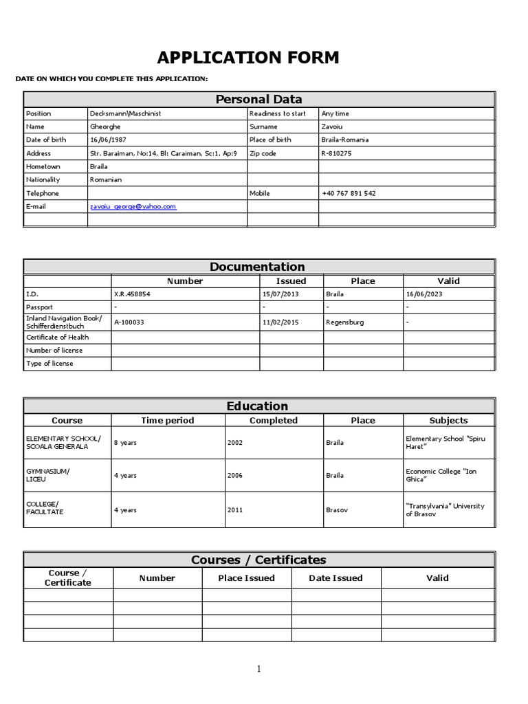 Application Form: Personal Data | PDF | Government And Personhood ...