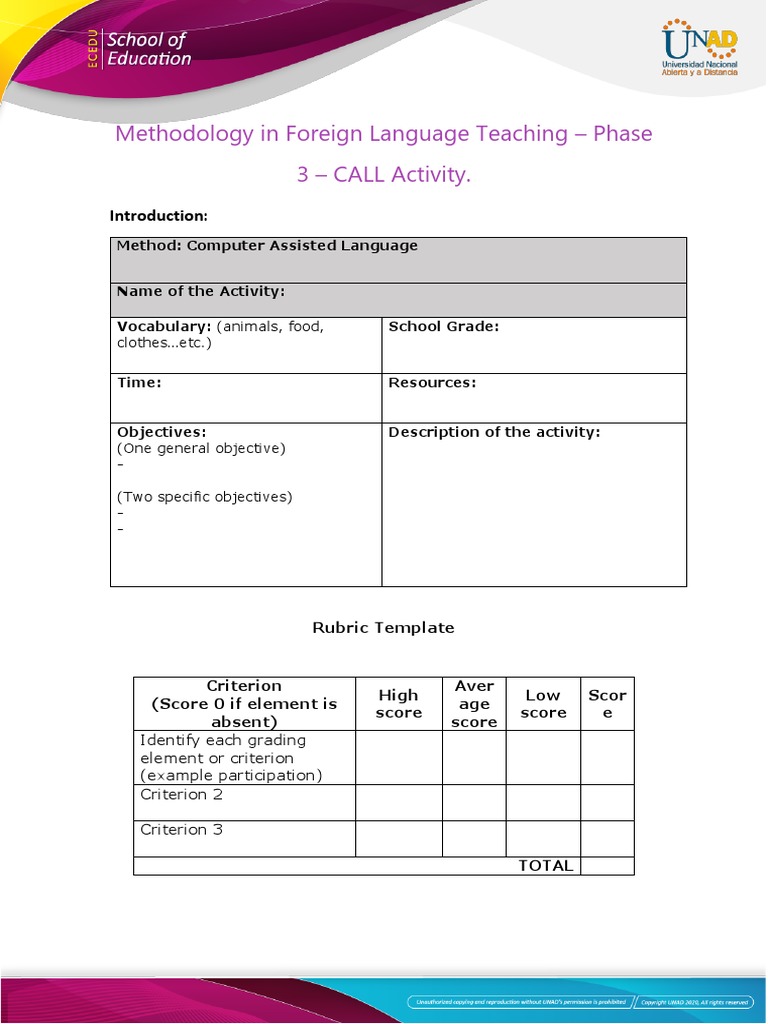 Methodology in Foreign Language Teaching - Phase 3 - CALL Activity ...