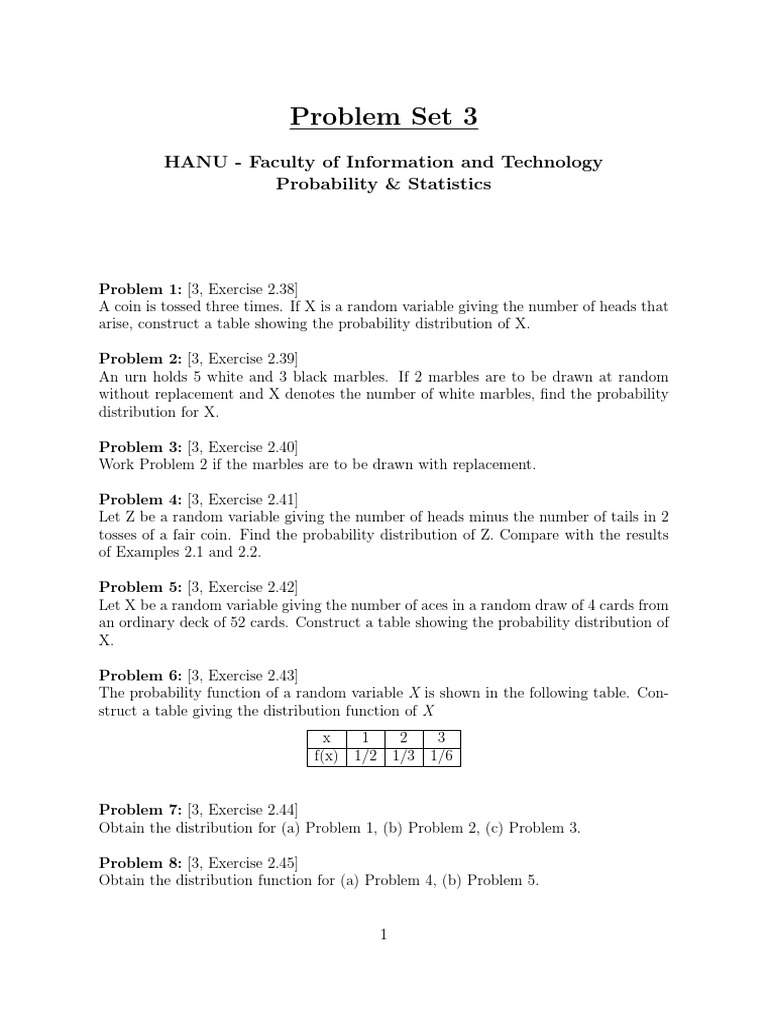 Probability Distribution Problems Set | PDF | Probability Density ...