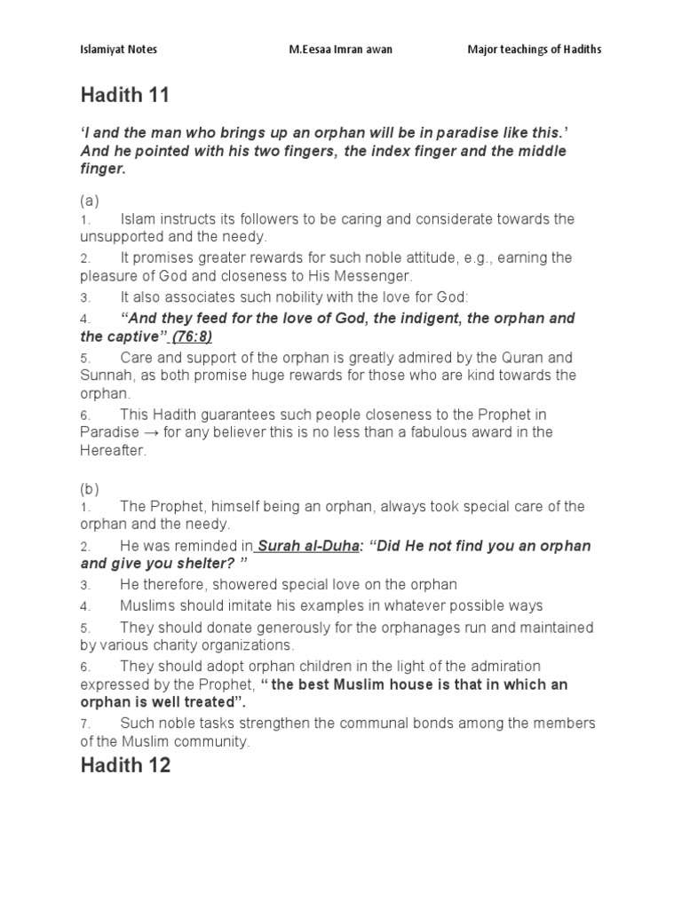 Major Teachings of Hadiths in Islam | PDF | Muhammad | Hadith