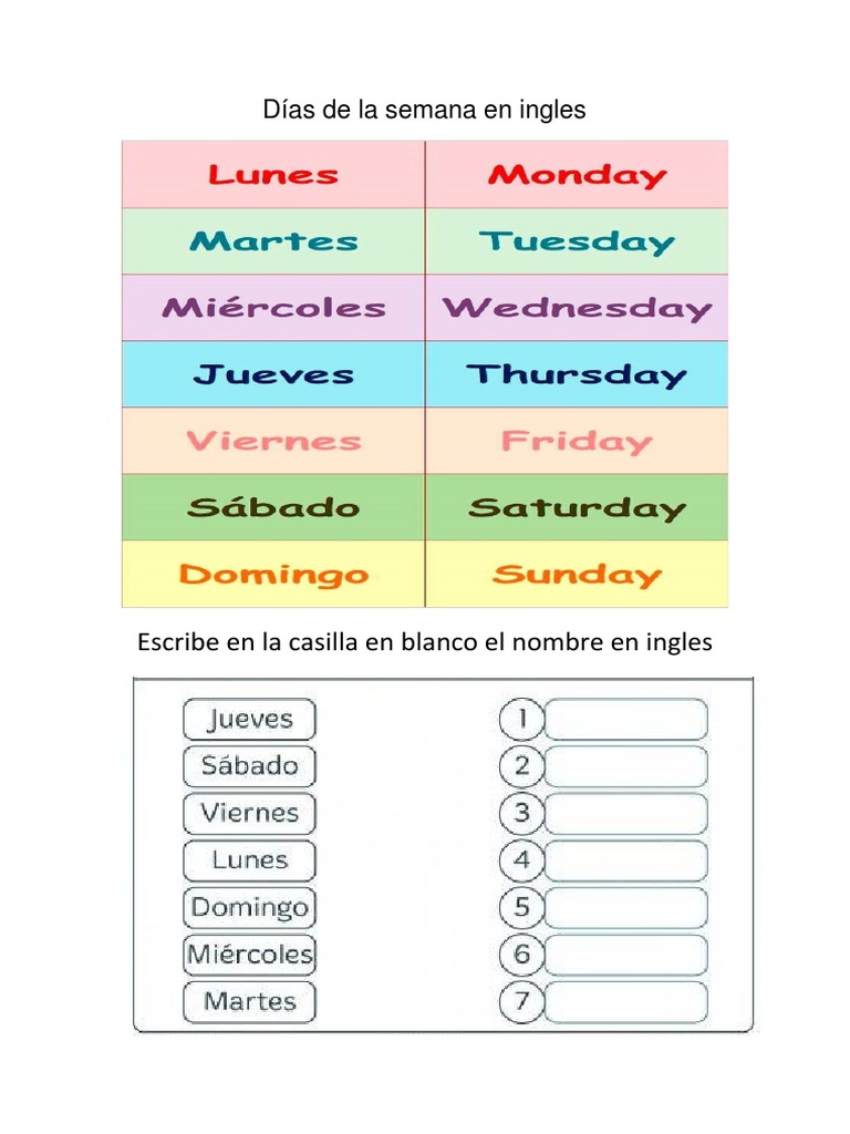 Días de la semana en inglés | PDF
