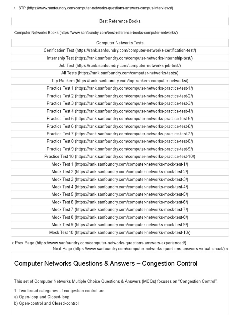 Congestion control computer networks questions answers sanfoundry