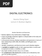 Digital Electronics: Kwame Oteng Gyasi Lecture 4: Boolean Algebra