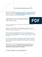 Modificación de la renta presuntiva para 2020