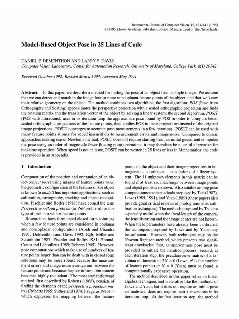 Model-Based Object Pose in 25 Lines of Code | PDF | Matrix (Mathematics ...