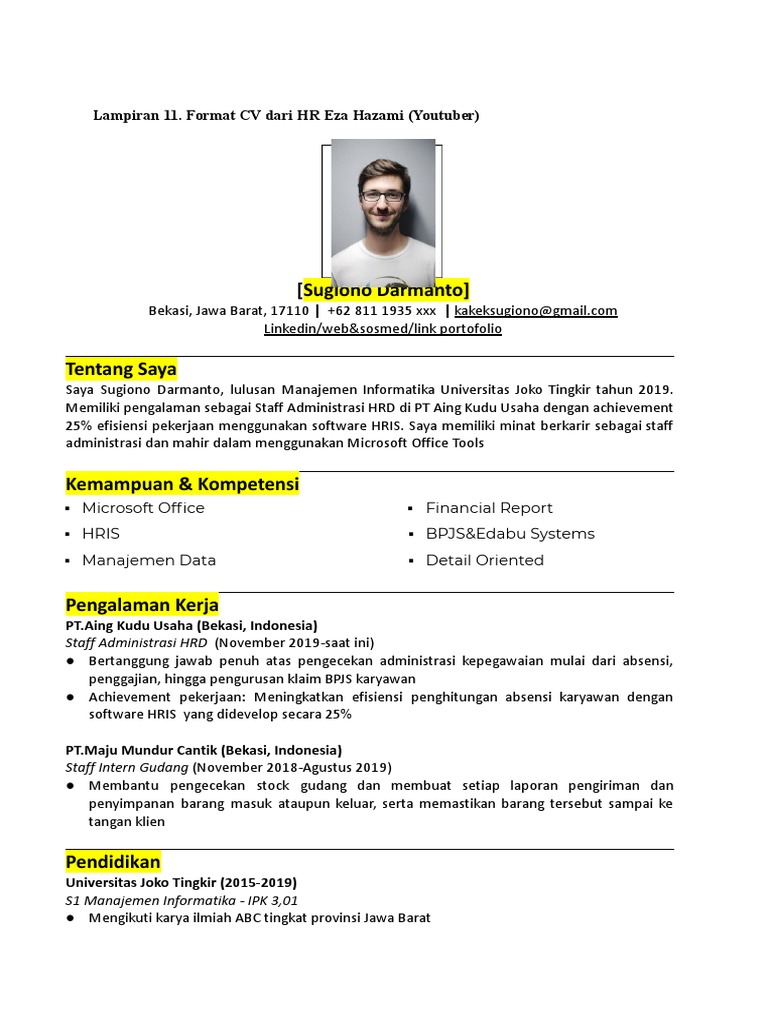 Contoh CV Staff Administrasi HRD | PDF