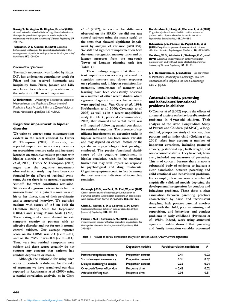 Cognitive Impairment in Bipolar Disorder | PDF | Bipolar Disorder ...