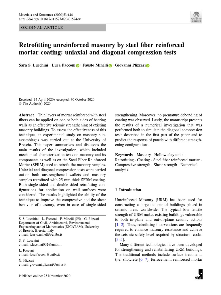 Retrofitting Unreinforced Masonry SFR Mortar Uniaxial Diagonal ...