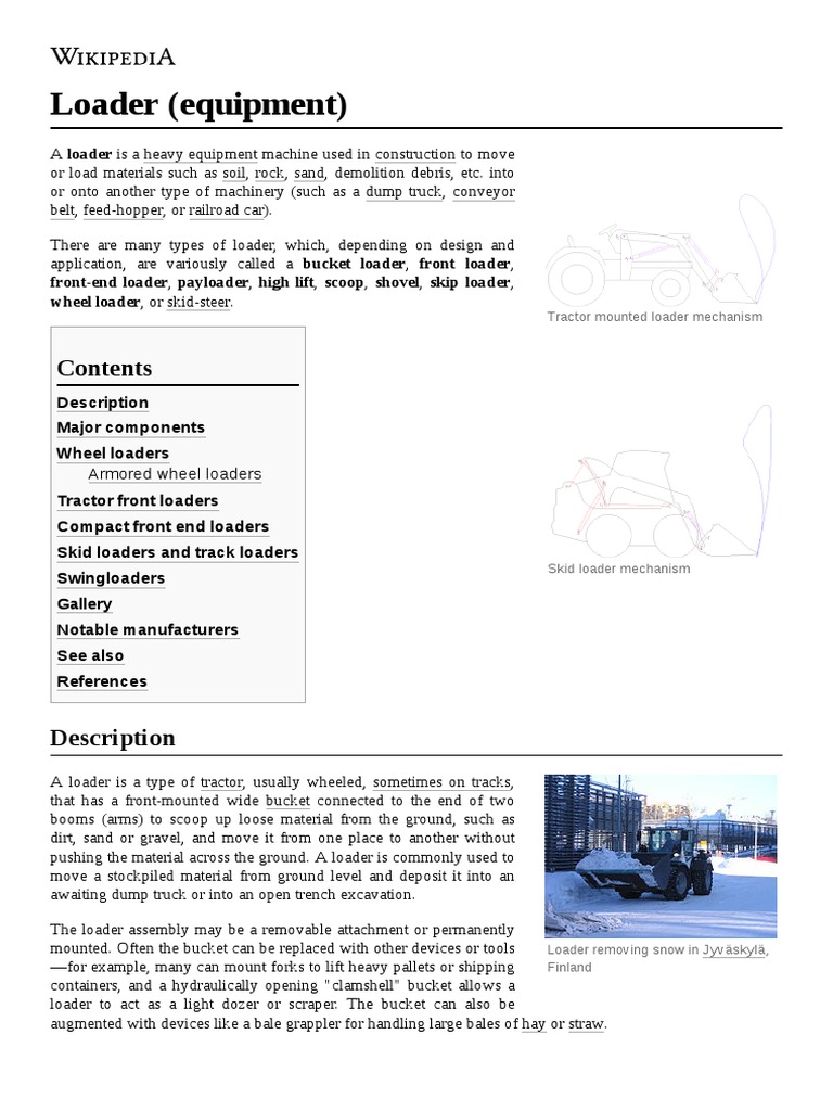 Loader (Equipment) : Tractor Mounted Loader Mechanism | PDF | Loader ...