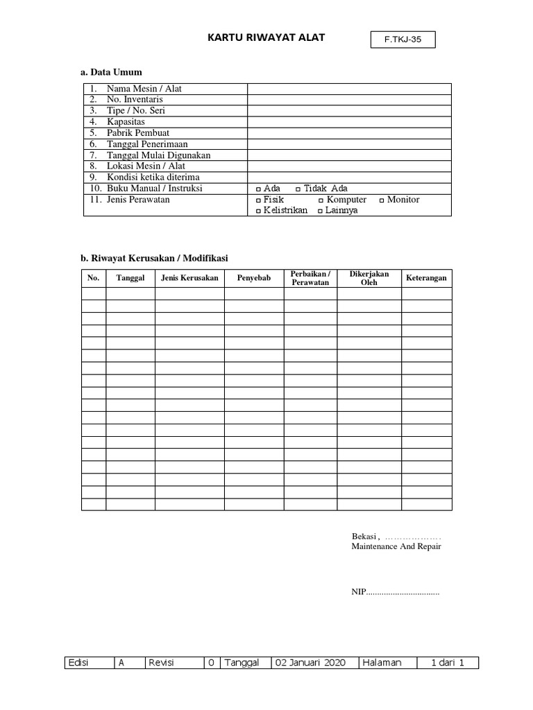 Kartu Riwayat Pemeliharaan Mesin | PDF