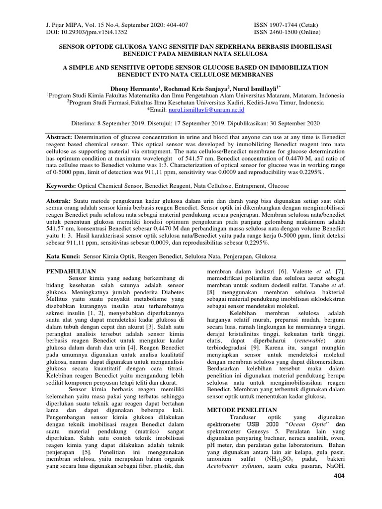 Sensor Glukosa Optode Nata Selulosa | PDF