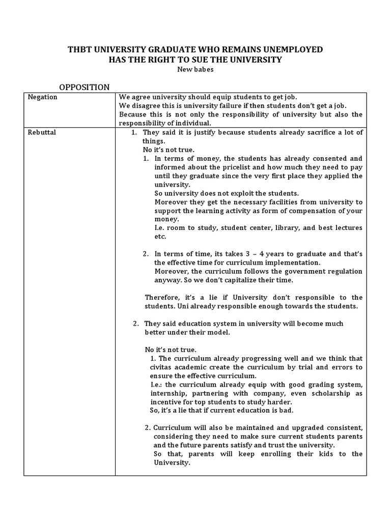 THBT University Graduate Who Remains Unemployed Has The Right To Sue ...