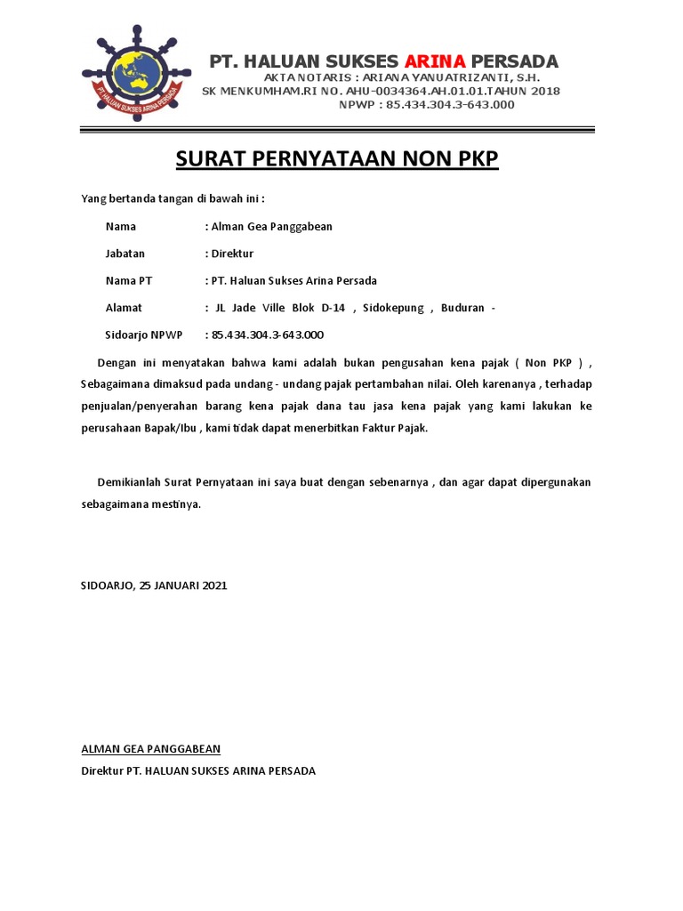 Surat Pernyataan Non Pkp328 Pdf