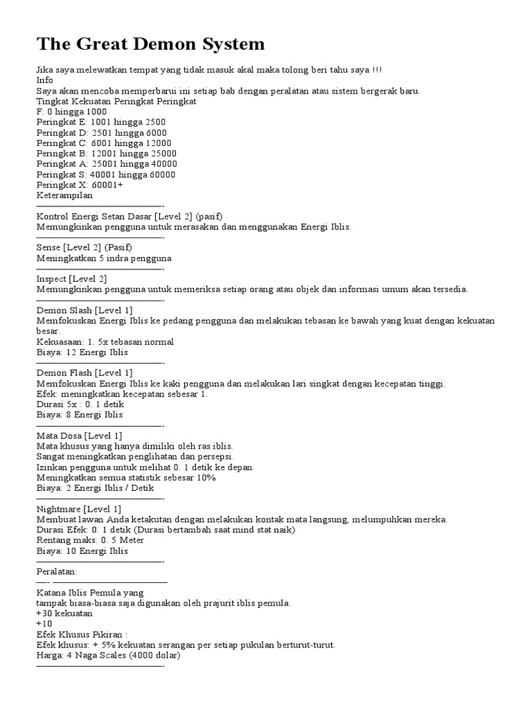 The Great Demon System | PDF