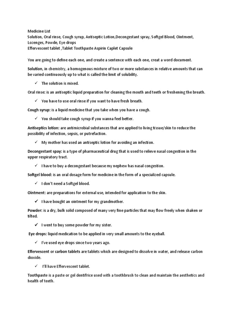 Medicine List and Descriptions Exploring Common Medical Products and Their Uses PDF Topical