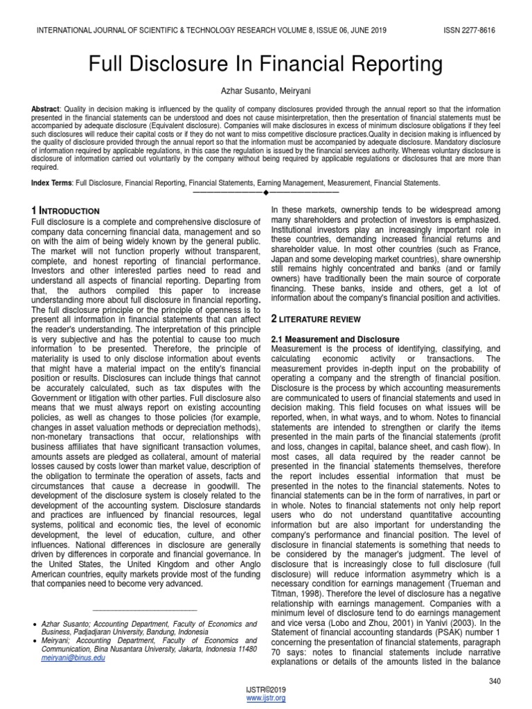 Full Disclosure in Financial Reporting: Ntroduction | PDF | Financial ...
