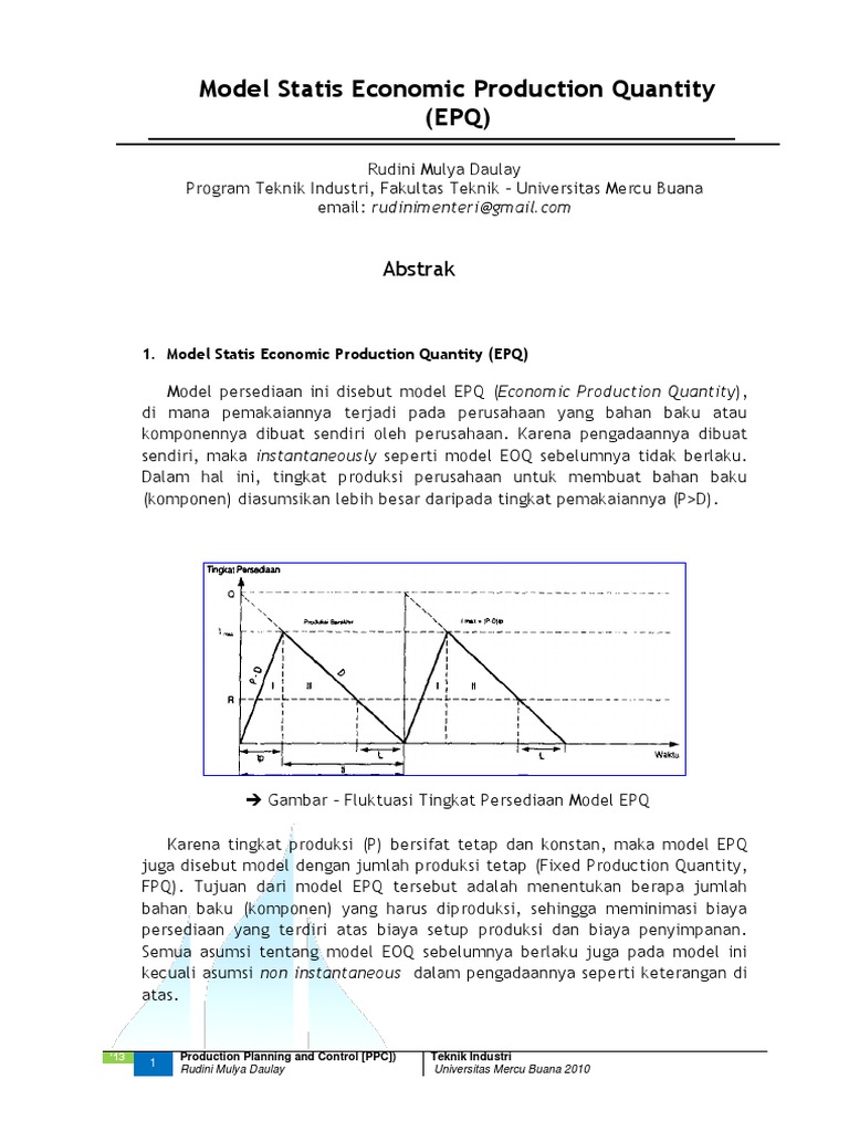 Model Statis Economic Production Quantity EPQ | PDF