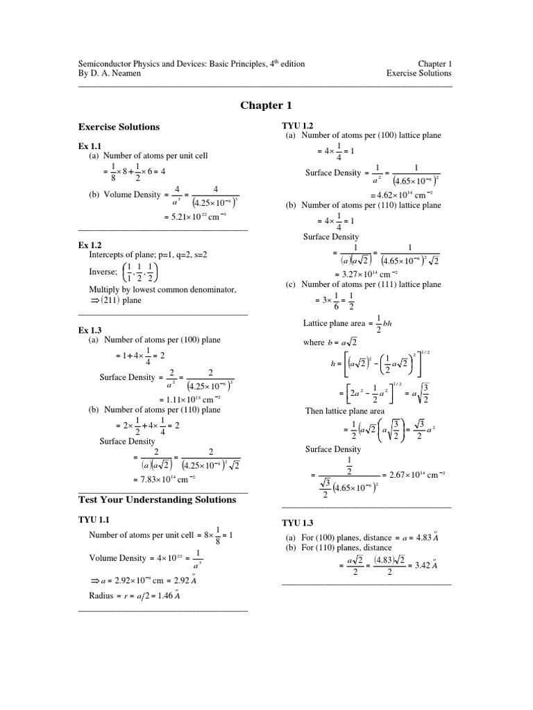 Chapter 1 Exercise Solutions | PDF | Crystal Structure | Condensed ...
