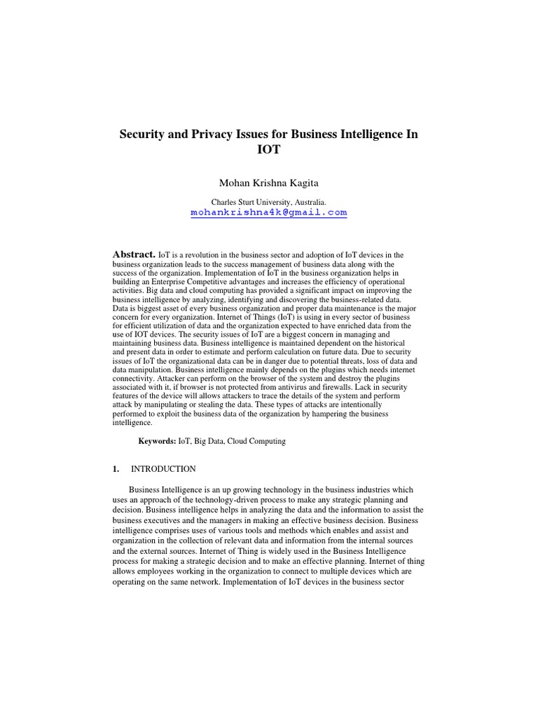 Security and Privacy Issues For Business Intelligence in IOT | PDF ...