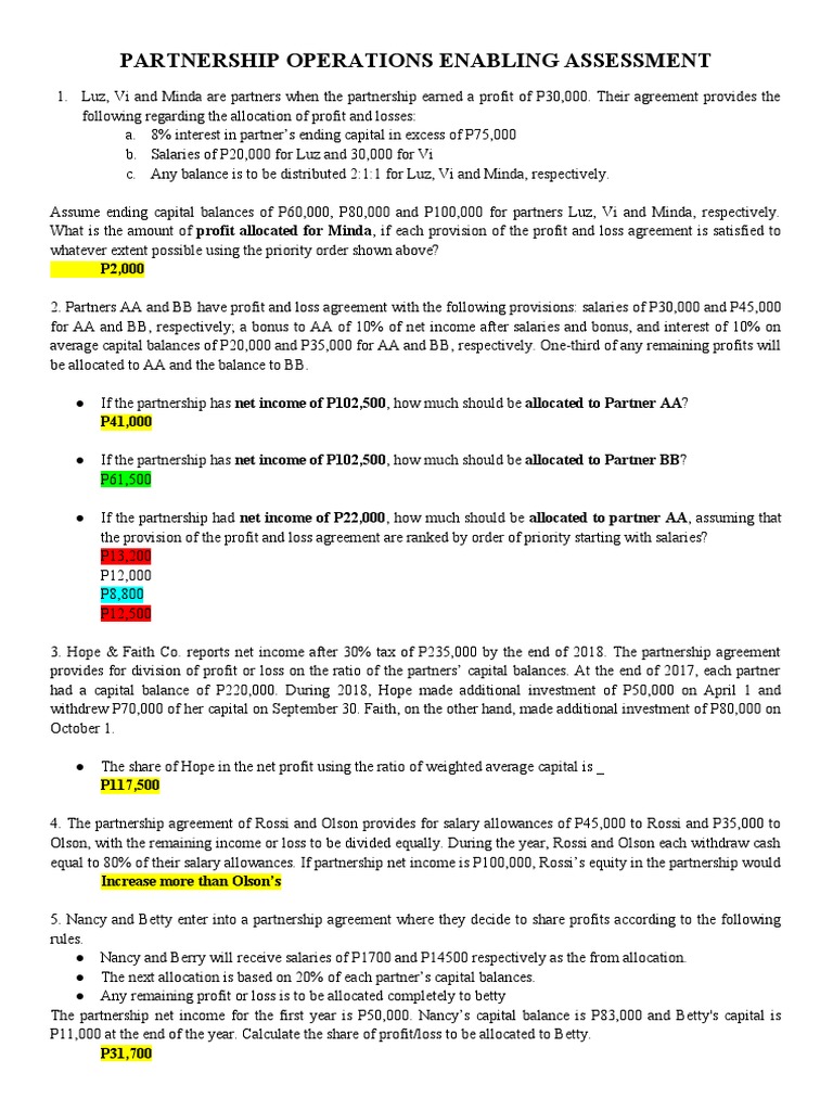 Profit Allocation in Partnership Agreements | PDF | Partnership | Net ...