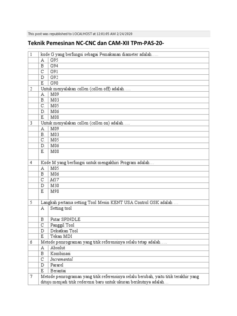 Kode G dan M dalam CNC Turning | PDF