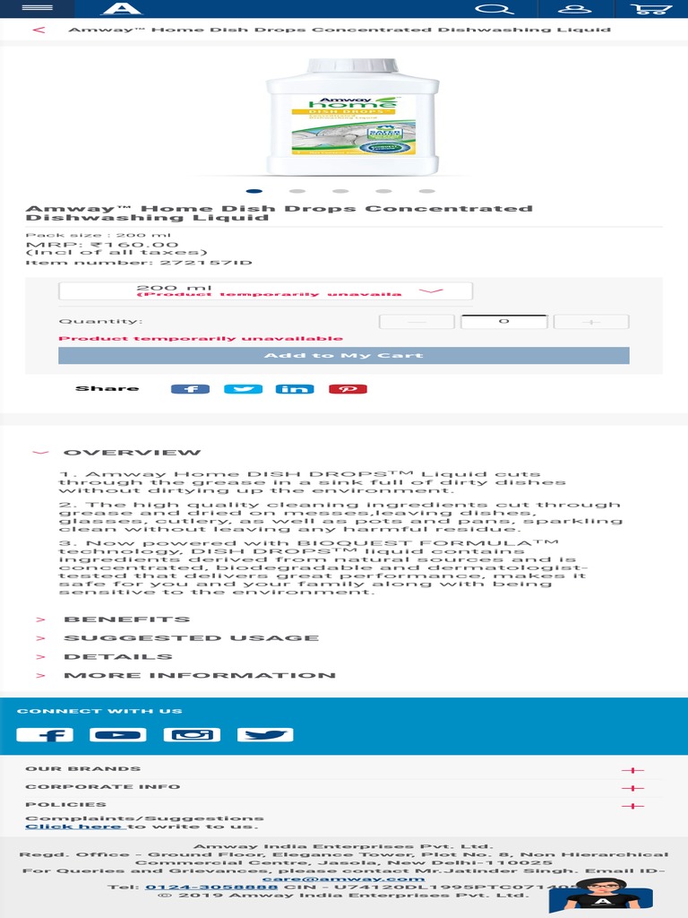 Amway Home DISH DROPS™ Concentrated Dishwashing Liquid | PDF