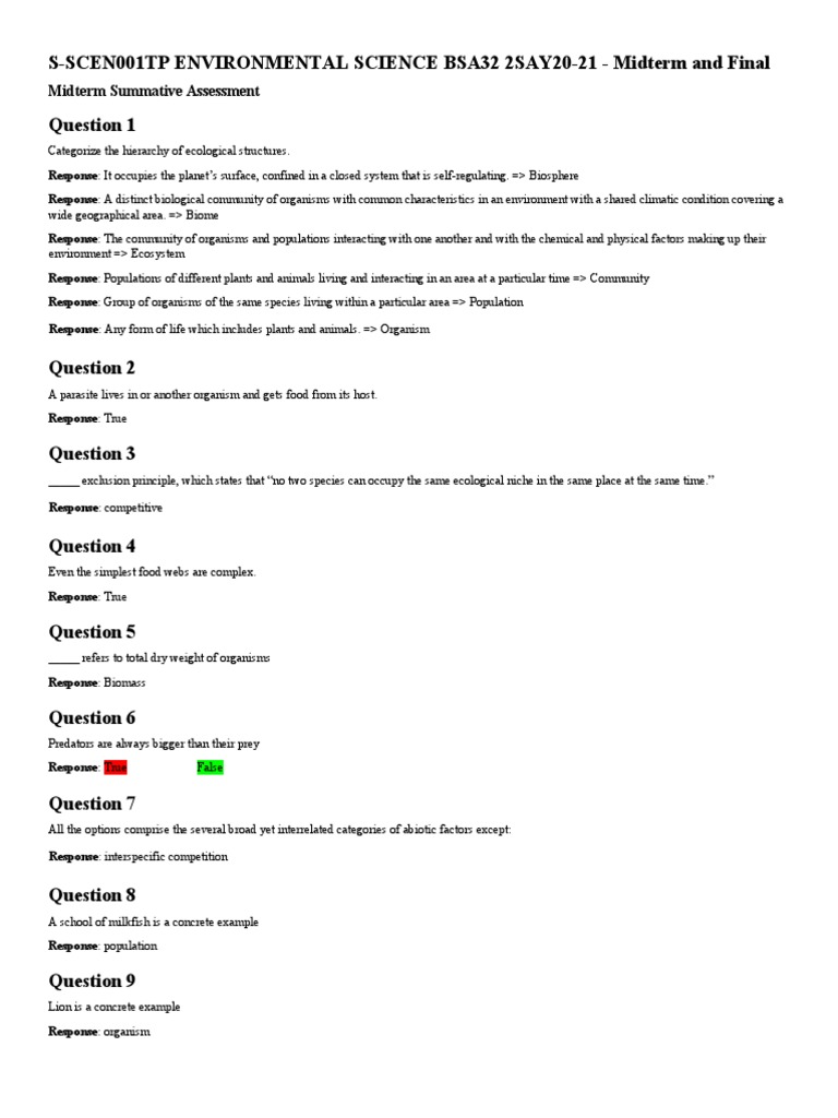 Environmental Science Midterm Overview | PDF | Ecology | Food Web