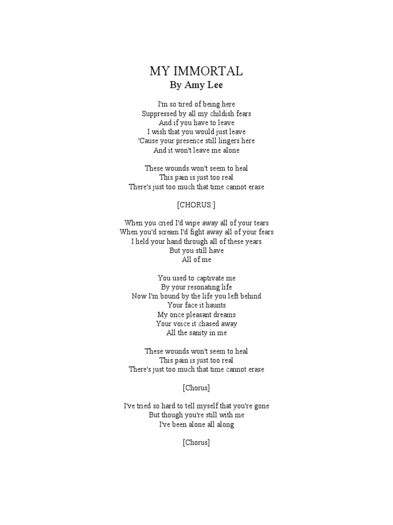 My Immortal: Lyrics and Meaning | PDF