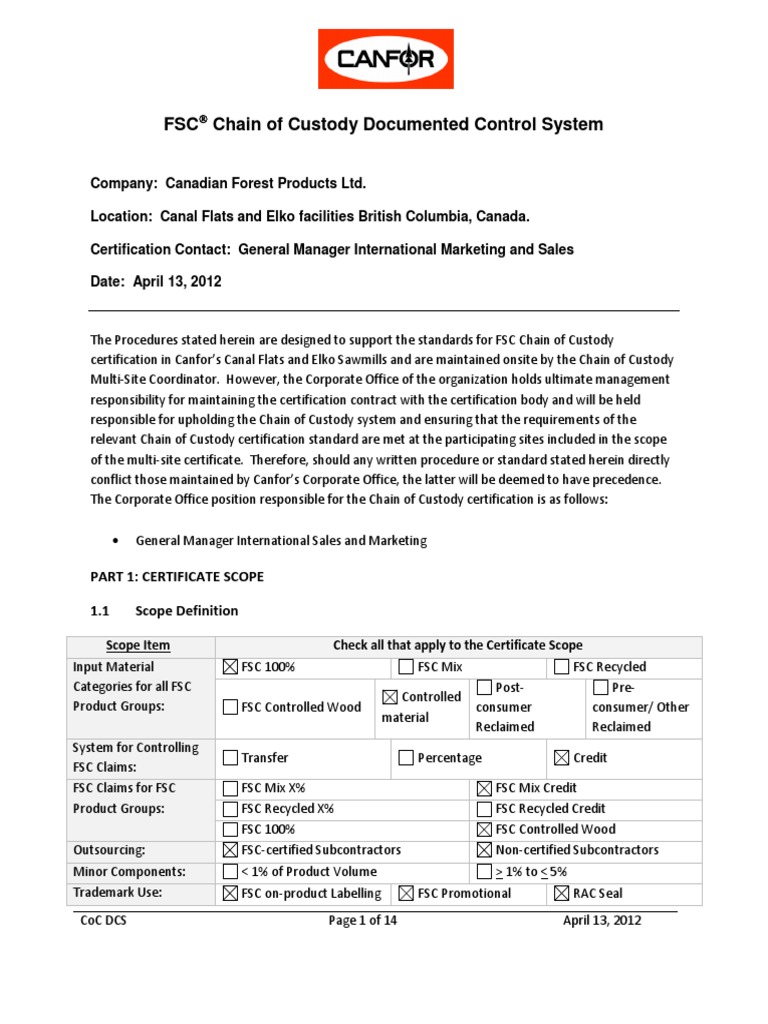 Fsc® Chain Of Custody Certification – XBVM