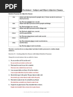 Adjective Clause Worksheet - Subject and Object Adjective Clauses