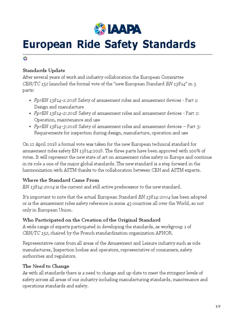 European Ride Safety Standards | PDF | Regulation | Government