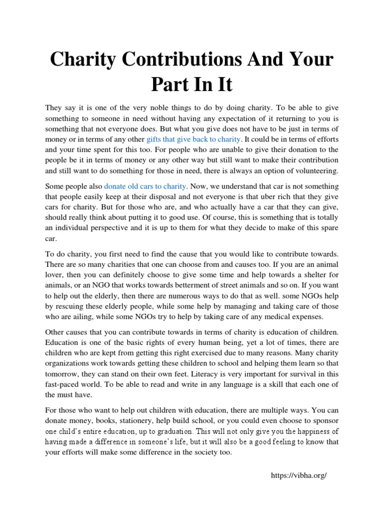 Charity Involvement: Ways to Contribute | PDF | Non Governmental ...