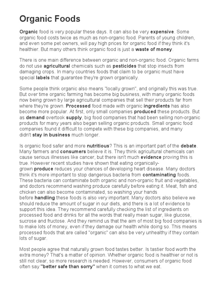 Reading Kahoot PDF Organic Foods Foods